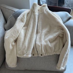 WHITE FAUX FUR BOMBER COAT